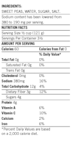 le sueur very young small sweet peas nutrition facts